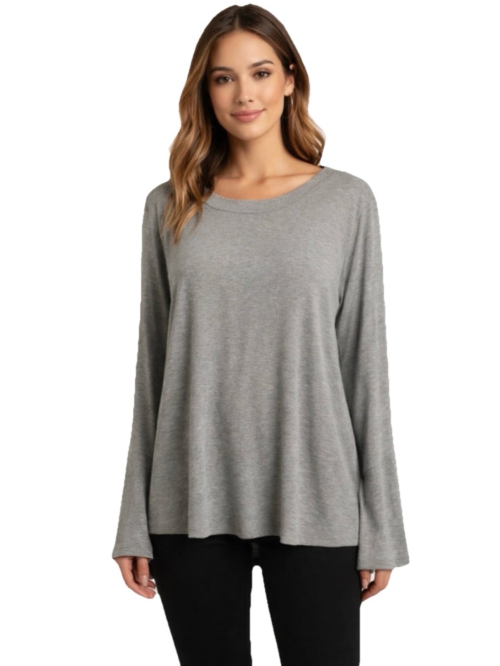 Capsule 121 Women’s Gray Long Sleeve Flarred Cuff Crewneck Shirt Women’s Size 1X